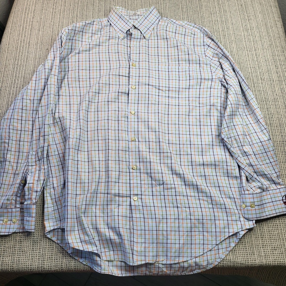 Peter Millar Shirt Mens Large Blue Check Long Sleeve Button Front Cotton